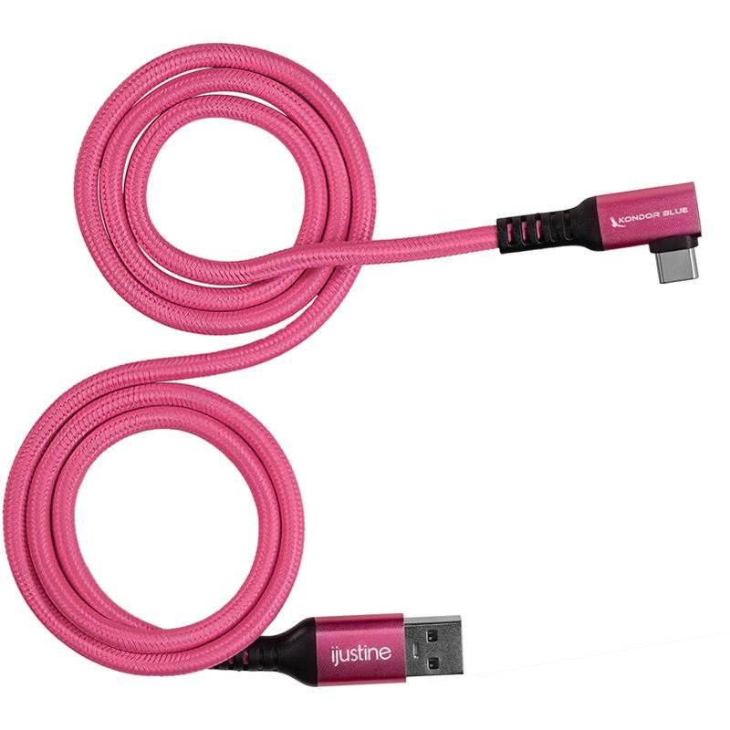Kondor Blue iJustine Pink USB A to USB C 3.0 Right Angle High Speed Data and Charging Cable 3A 60W 5Gb/s